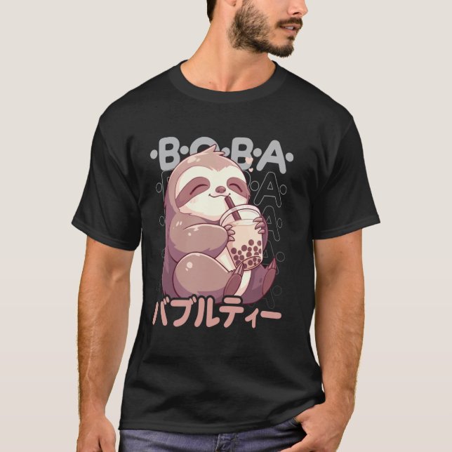 Sloth Boba Tea Kawaii Bubble Tea Sloth Anime Neko  T Shirt (Framsida)