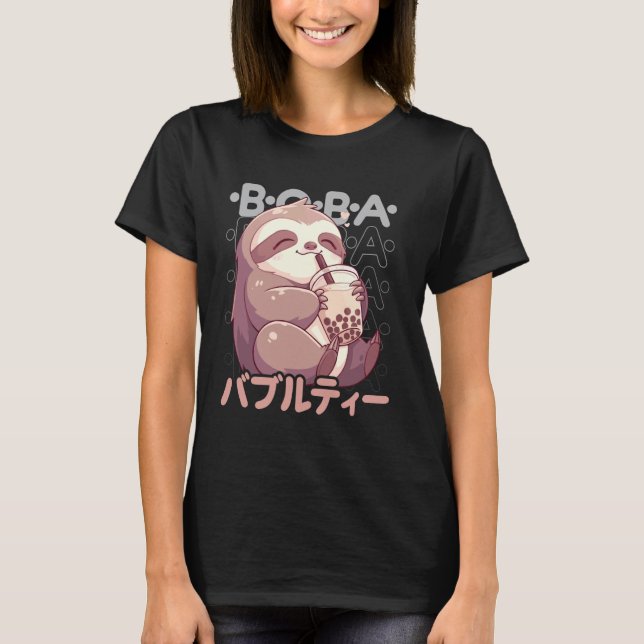 Sloth Boba Tea Kawaii Bubble Tea Sloth Anime Neko  T Shirt (Framsida)
