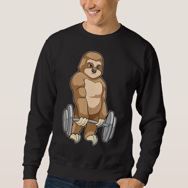 Sloth BodyBuilder Dumbbell Sports Lång Ärmad Tröja (Framsida)