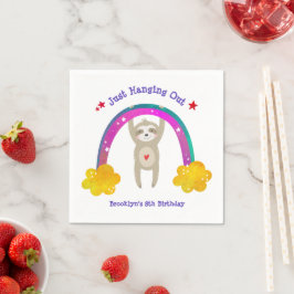 Sloth Boho Rainbow Birthday Cute Kawaii White Namn Pappersservett