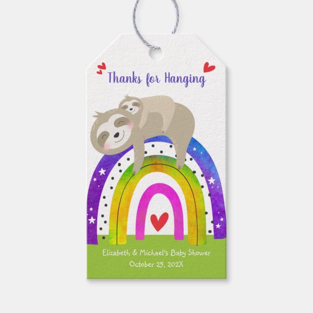 Sloth Boho Rainbow Gender Neutral Cute Baby Shower Presentetikett (Framsidan)