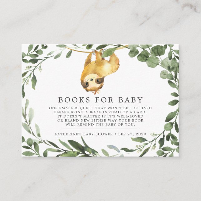 Sloth Bokar för Baby Baby Shower Card Tilläggskort (Framsida)