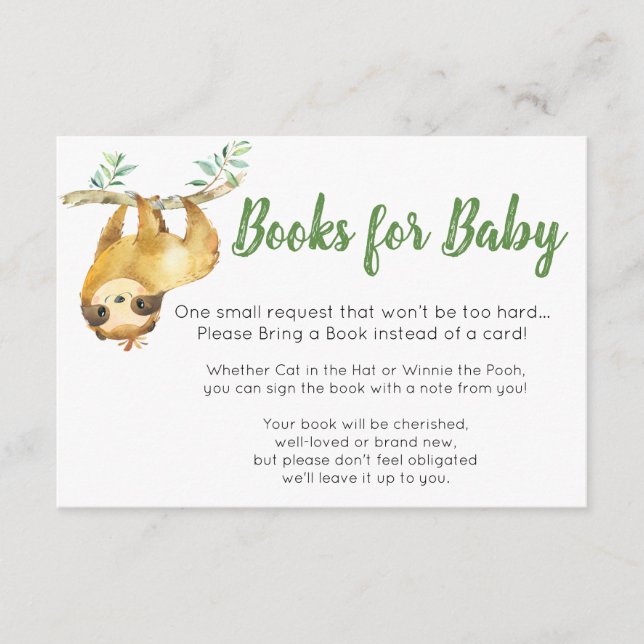 Sloth Bokar för Baby Card Tilläggskort (Framsida)