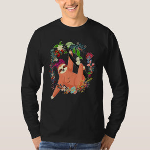 Sloth Bow Tie Leopard Flowers Family Lycklig Mor" T Shirt