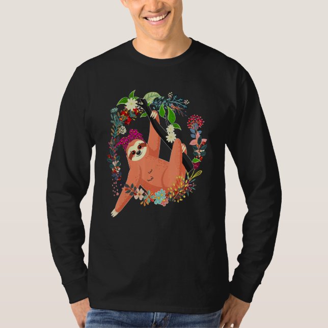 Sloth Bow Tie Leopard Flowers Family Lycklig Mor" T Shirt (Framsida)
