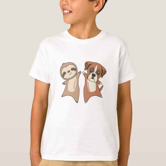 Sloth Boxer Hund Barn T Shirt (Framsida)