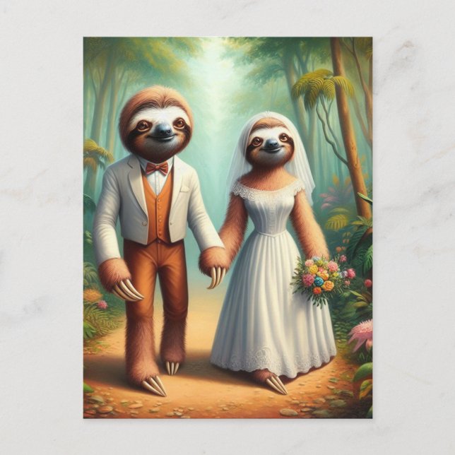 Sloth Bride and Groom Vykort (Framsida)