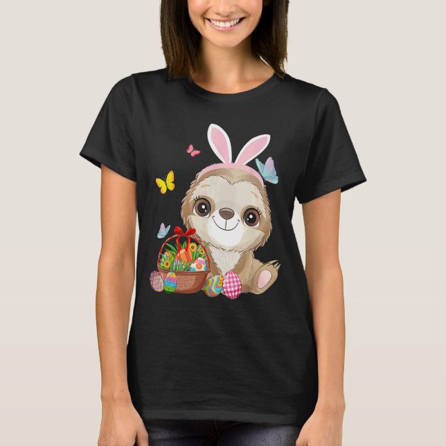 Sloth Bunny Påskäggs Hunting Rabbit Sloth Lycklig T Shirt (Framsida)