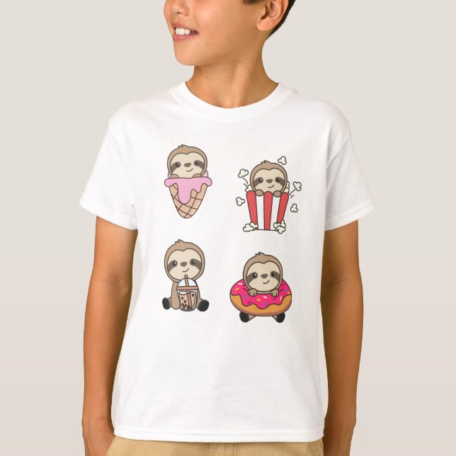 Sloth Candy Bubble Tea Popcorn Donut Sweet T Shirt (Framsida)