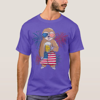 Sloth Cheer Beer American Flagga Fireworks Day T Shirt
