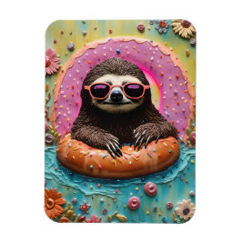 Sloth Chilling in a Flytande Donut Funny Collage Magnet