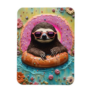Sloth Chilling in a Flytande Donut Funny Collage Magnet