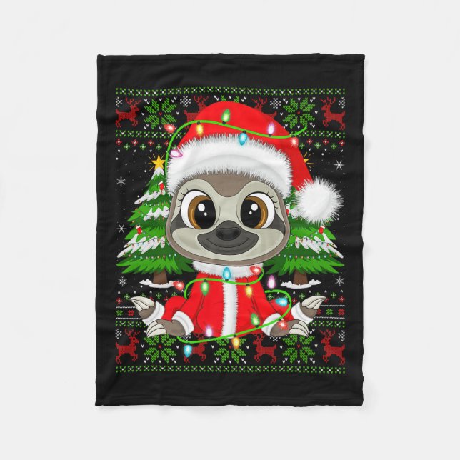 Sloth Christmas Lights Santa Costume Ugly Xmas Swe Fleecefilt (Framsidan)