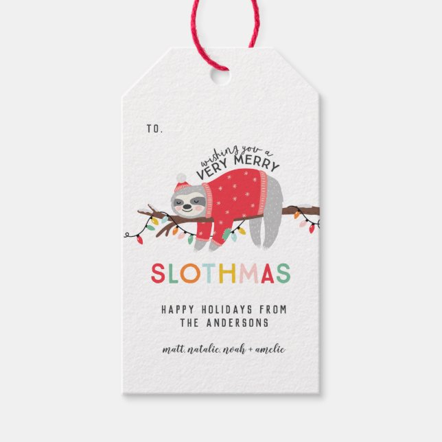 Sloth christmas presentetikett (Framsidan)