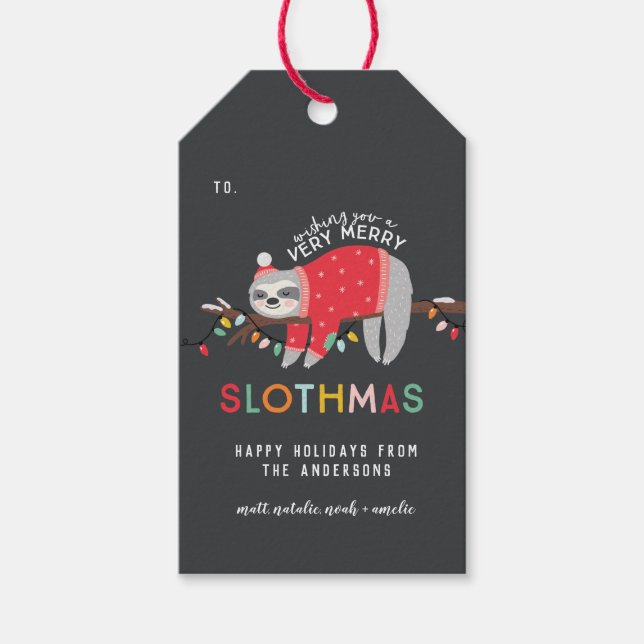 Sloth christmas presentetikett (Framsidan)