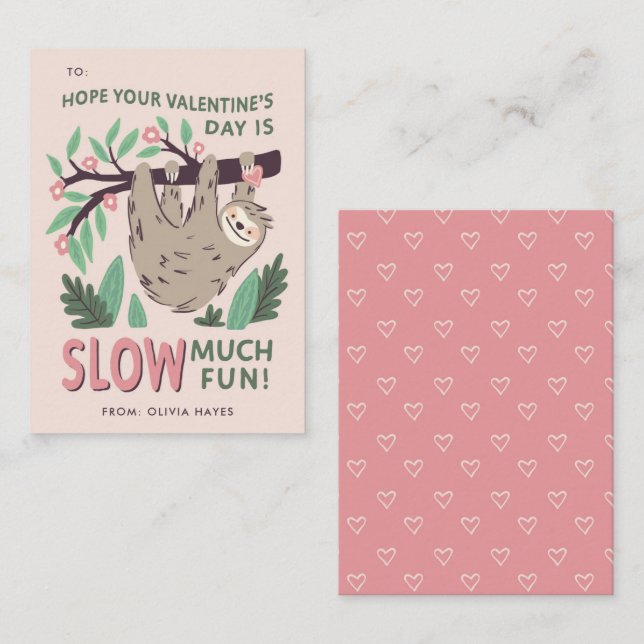 Sloth Classroom Valentines Exchange Note Card Anteckningskort (Fram/baksida)