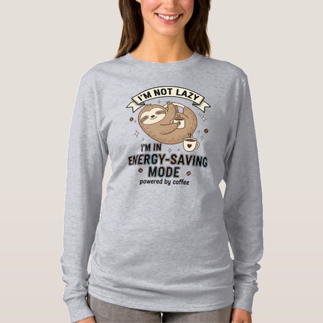 Sloth Coffee Energy Saving Mode Long Sleeve Tee (Framsida)