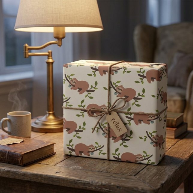 Sloth & Coffee Wrapping Paper Presentpapper (Skapare uppladdad)