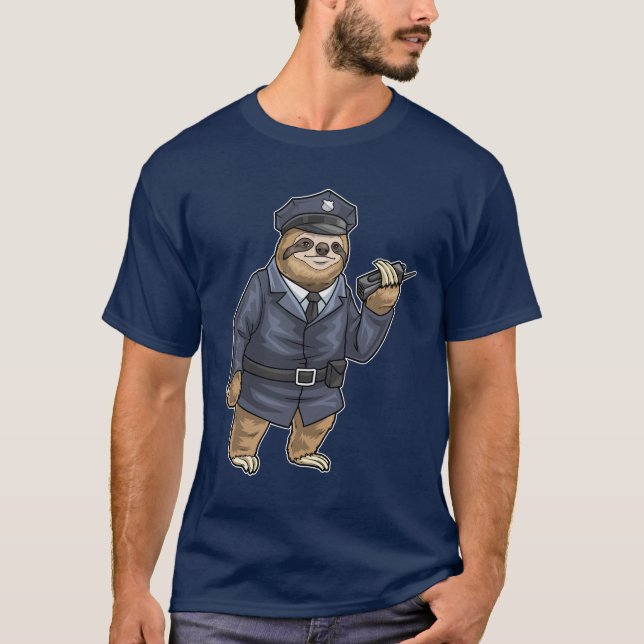 Sloth Cop Microphone Police T Shirt (Framsida)
