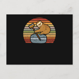 Sloth Curling Team Funny Ice Winter Sports Animal Vykort