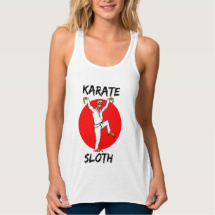 Sloth Doing Karate Japan Flagga Linne Med Racerback