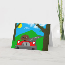 Sloth Drives a Car Birthday Card Kort