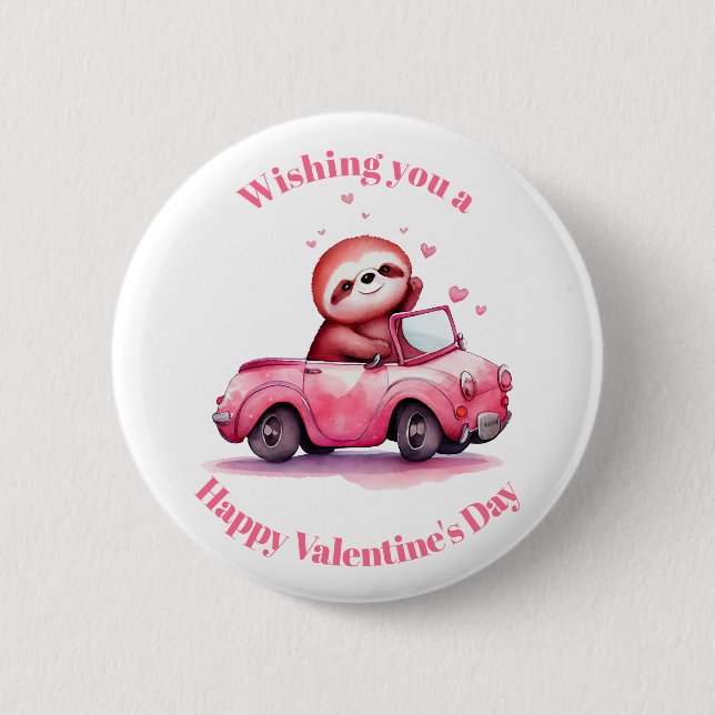 Sloth Driving a Pink Convertible Valentine's Day Knapp (Framsida)