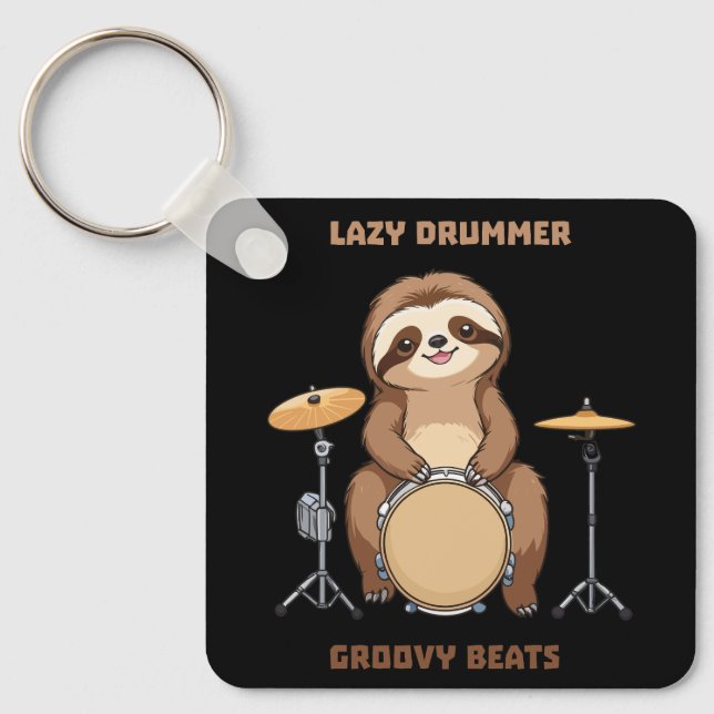 Sloth Drummer - Lazy Drummer Groovy Beats Nyckelring (Framsida)