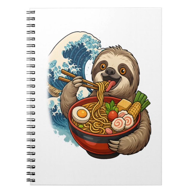 Sloth Eating Japanska Ramen Anteckningsbok (Framsidan)