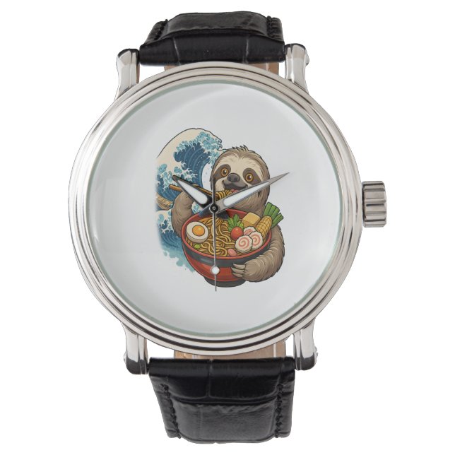 Sloth Eating Japanska Ramen Armbandsur (Framsida)