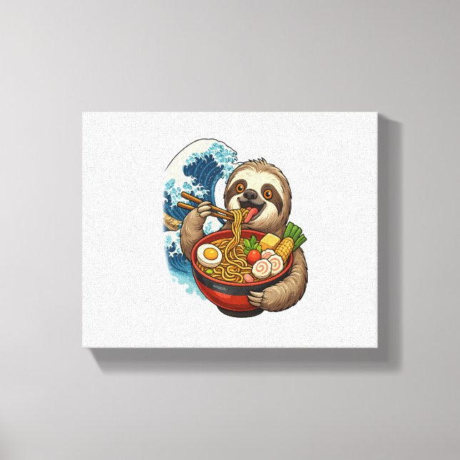Sloth Eating Japanska Ramen Canvastryck (Framsida)