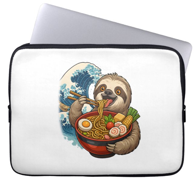Sloth Eating Japanska Ramen Laptop Fodral (Framsidan)
