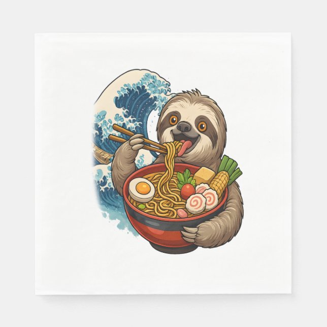 Sloth Eating Japanska Ramen Pappersservett (Framsidan)
