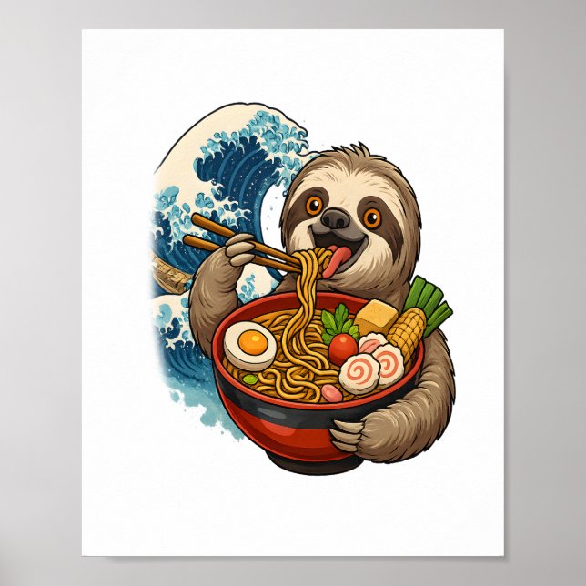 Sloth Eating Japanska Ramen Poster (Framsidan)