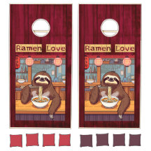 Sloth Eating Ramen on Red Wood - Ramen Kärlek