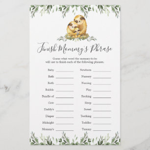 Sloth Family Baby Shower Avslutar Mamma Phrase