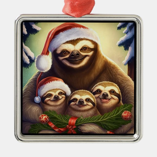 Sloth Family Helgdag Julgransprydnad Metall (Framsidan)