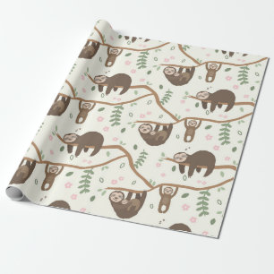 Sloth Family nyfödd bebis Shower Kids Presentpapper