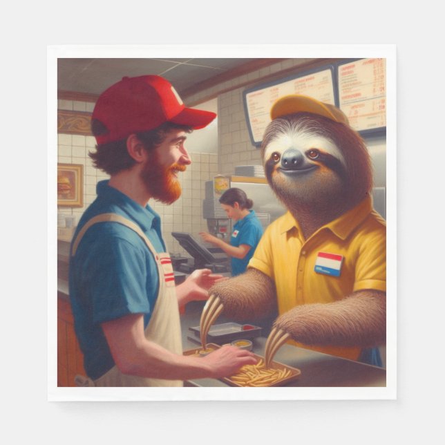 Sloth Fast Food Worker Pappersservett (Framsidan)