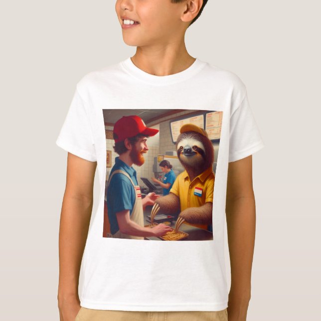 Sloth Fast Food Worker T Shirt (Framsida)