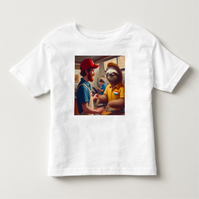 Sloth Fast Food Worker T Shirt (Framsida)