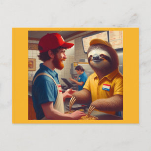 Sloth Fast Food Worker Vykort