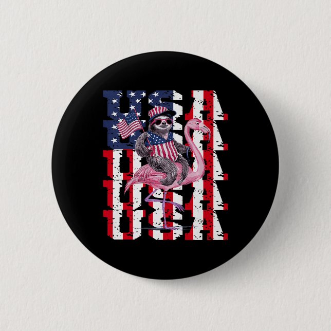 Sloth Flamingo American and Pride Patriotic USA Knapp (Framsida)