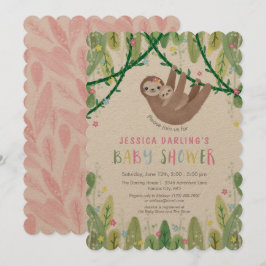 Sloth Flicka Shower Jungle Theme Inbjudningar
