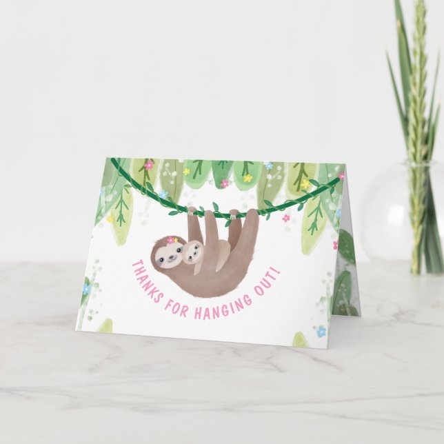 Sloth Flicka Shower Jungle Theme Tack Kort (Framsida)