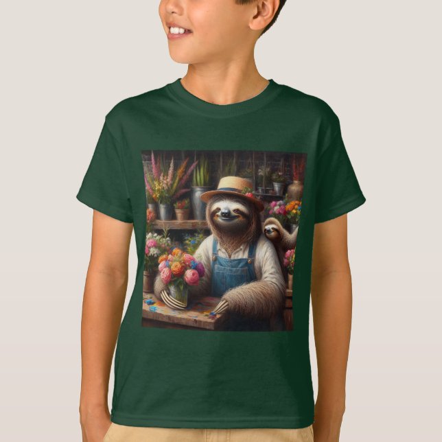 Sloth Florist T Shirt (Framsida)