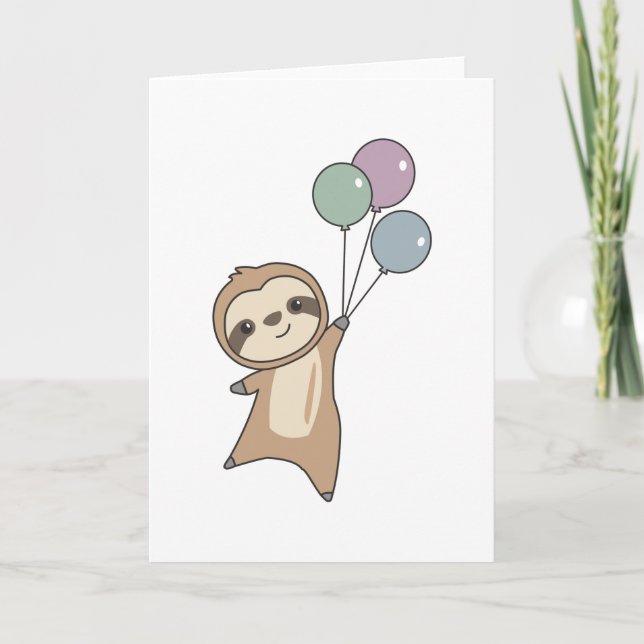 Sloth flyger upp med ballonger kort (Framsida)
