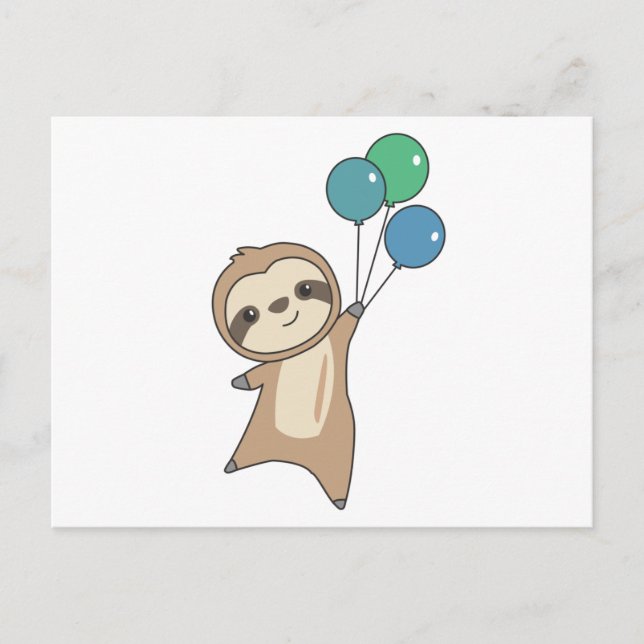 Sloth flyger upp med ballonger vykort (Framsida)