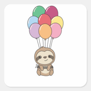 Sloth flyger upp med färgstarka bubblor fyrkantigt klistermärke