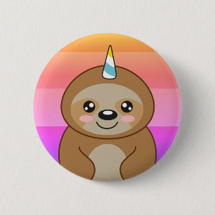 Sloth för Slothicorn gullig UnicornKawaii tecknad Knapp
